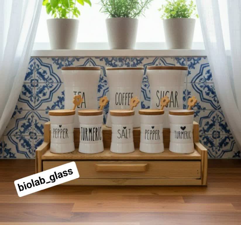 ست پاسماوری هشت تکه سرامیکی درب چوبی